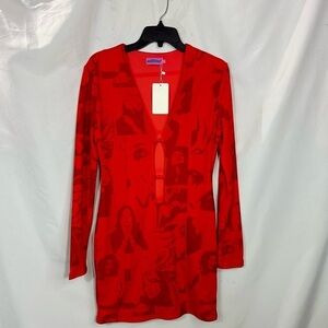 NWT Edikted red graphic bodycon mini dress size XL